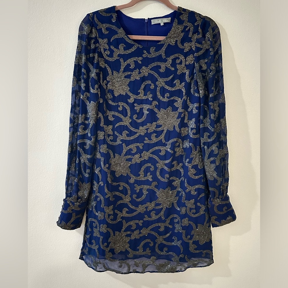 Dallin Chase - Blue Shift Dress with Gunmetal Sequins - Size XS